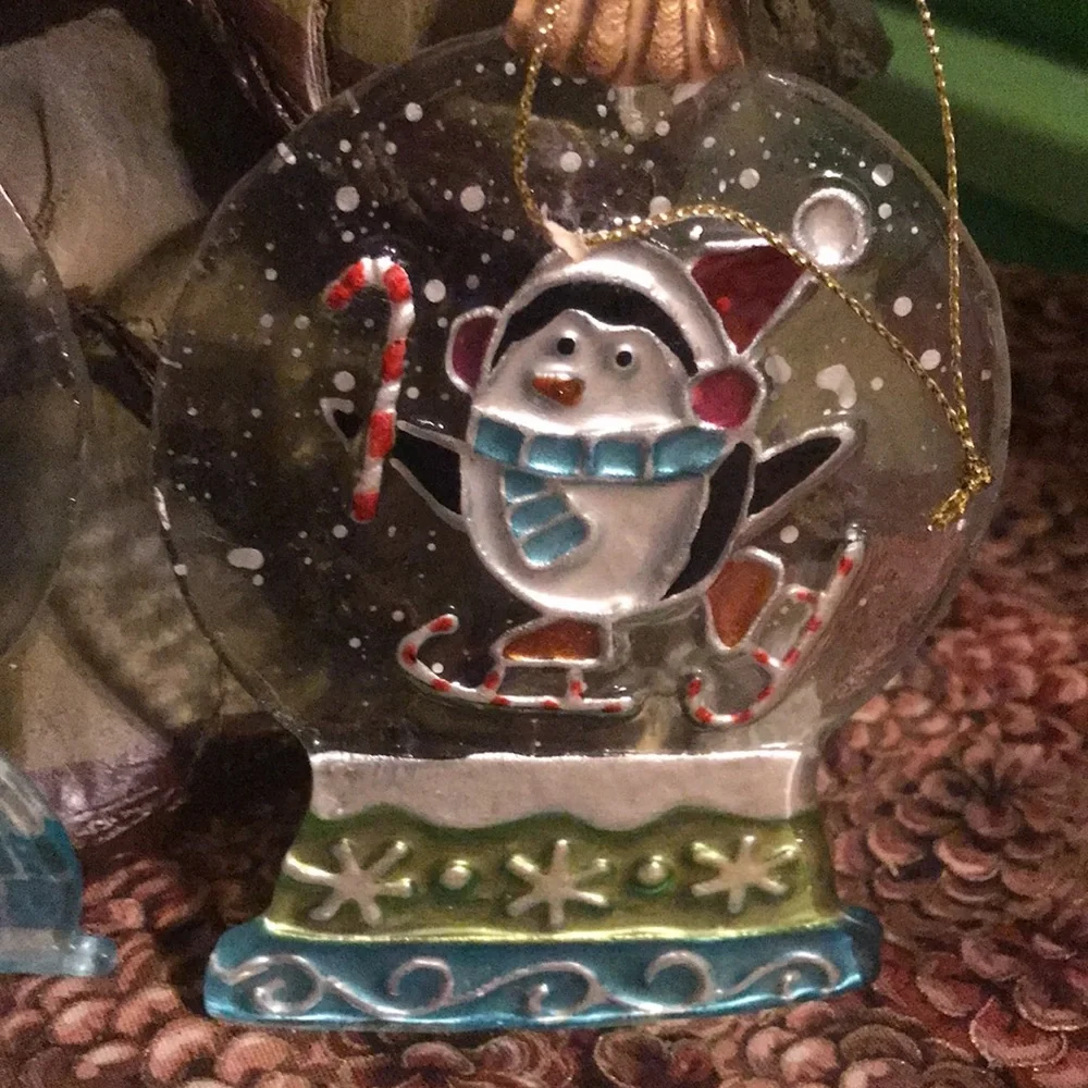 Set of 2 Glass Snow Globe Ornaments